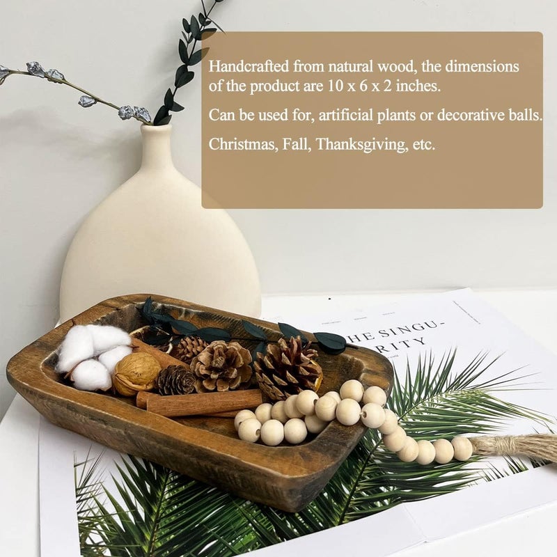 BEDAZE Wooden Dough Bowls Decorative，Rustic Bread Long Bowls Decor Wood Tray, Hand Carved For Table Centerpiece Decor, Home Decor (10 * 6 * 2 inch Brown) - Image 4